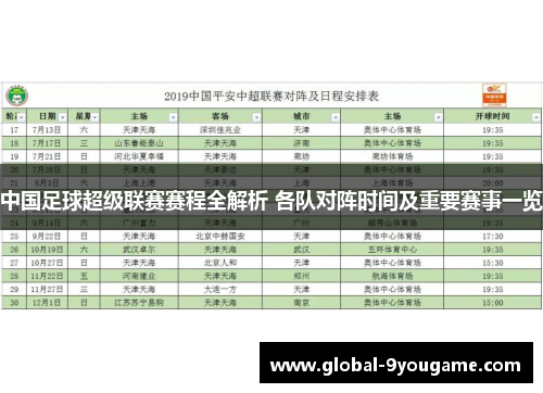 中国足球超级联赛赛程全解析 各队对阵时间及重要赛事一览