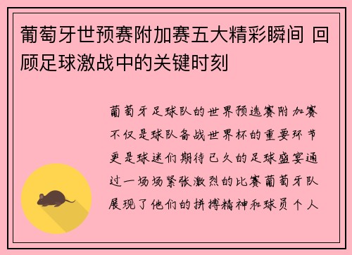 葡萄牙世预赛附加赛五大精彩瞬间 回顾足球激战中的关键时刻